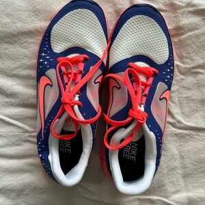 Nike Free Blue and White Running Shoes with Pink Highlights